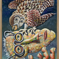 Morgan Bulkeley's Oil Painting, Barred Owl With Head